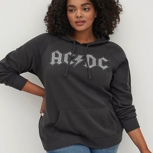 Torrid Cozy Fleece Studded AC/DC Back in Black Hoodie Charcoal Gray size 3